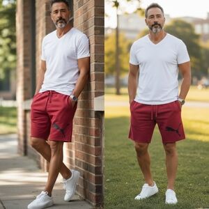 Puma Men's Red Athletic Drawstring Shorts with Black Logo